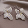 South Korea Design Jewelry 14K Gold plated Four leaf Flowers Full Zircon Earrings  Women's Party Accessories