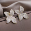 South Korea Design Jewelry 14K Gold plated Four leaf Flowers Full Zircon Earrings  Women's Party Accessories