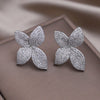 South Korea Design Jewelry 14K Gold plated Four leaf Flowers Full Zircon Earrings  Women's Party Accessories