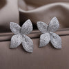 South Korea Design Jewelry 14K Gold plated Four leaf Flowers Full Zircon Earrings  Women's Party Accessories