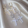 South Korea Design Jewelry 14K gold plated  Zircon Cross Pendant Earrings Elegant Women's Party Accessories