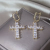South Korea Design Jewelry 14K gold plated  Zircon Cross Pendant Earrings Elegant Women's Party Accessories