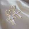 South Korea Design Jewelry 14K gold plated  Zircon Cross Pendant Earrings Elegant Women's Party Accessories