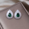 South Korea Design Jewelry  Green Zircon Water Drop stud Earrings Elegant Women's Prom Party Accessories