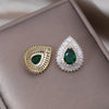 South Korea Design Jewelry  Green Zircon Water Drop stud Earrings Elegant Women's Prom Party Accessories