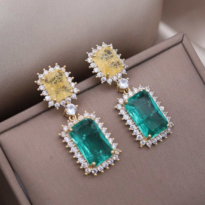South Korea Design Jewelry  Square Crack Zircon Pendant Earrings Elegant Women's Party Accessories