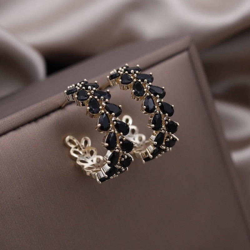 South Korea Design Jewelry  black Last Drop of Wheat C-shaped Earrings Elegant Women's Prom Party Accessories