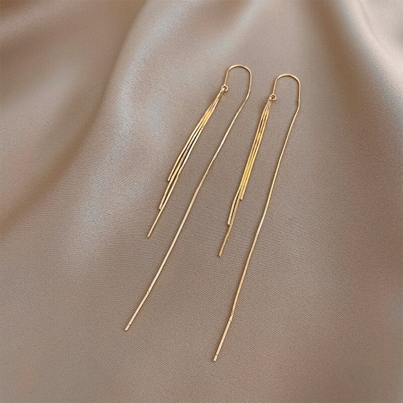 South Korea's design jewellery simple atmosphere long line tassel earrings ear line elegant women's thin earrings