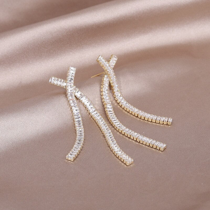 South Korea's design jewelry  full zircon cross long earrings  women's wedding party accessories