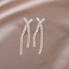 South Korea's design jewelry  full zircon cross long earrings  women's wedding party accessories