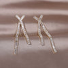 South Korea's design jewelry  full zircon cross long earrings  women's wedding party accessories