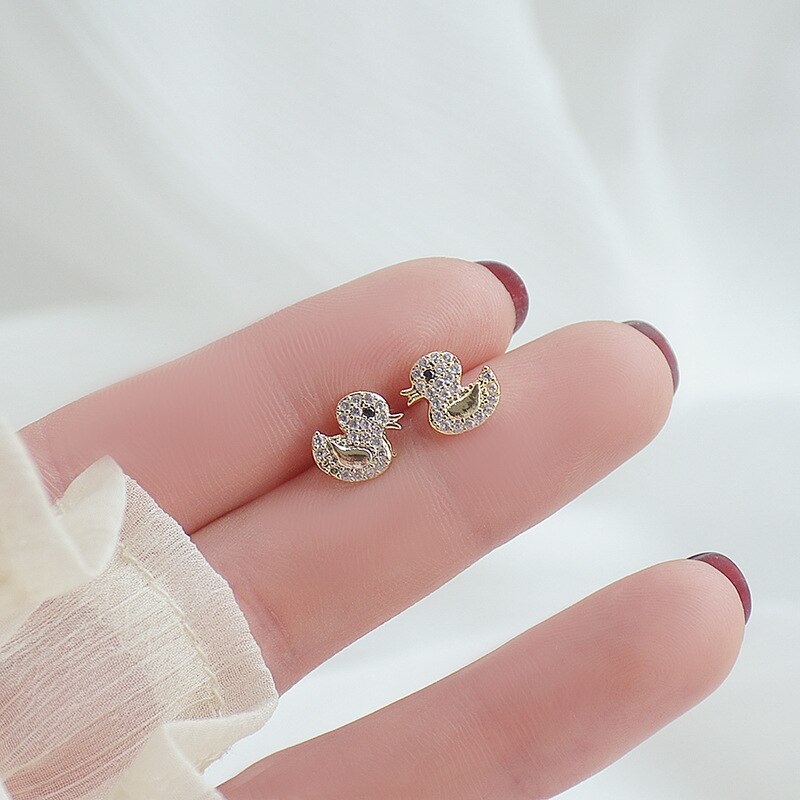 South Korea's design jewelry simple cute little duck zircon earrings student gift women's daily wild earrings