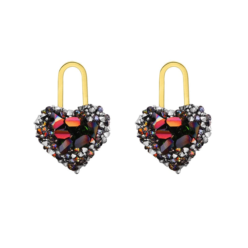South Korea's design jewelry vintage black crystal love earrings elegant and high-end women's prom earrings