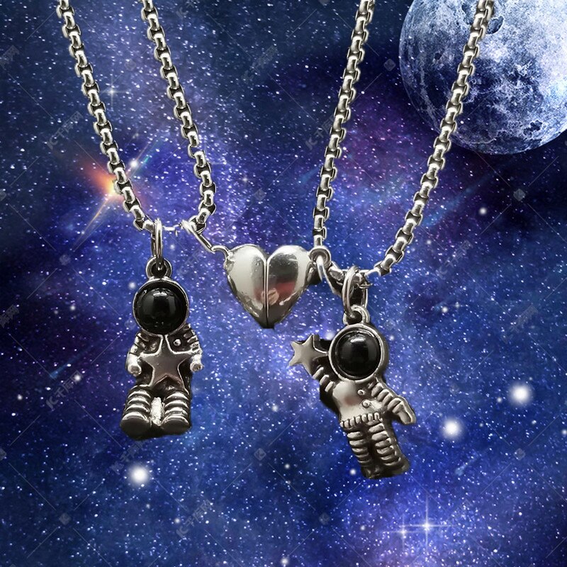 Spaceman Magnetic Pendant Necklace For Lovers Astronaut Creative Star Couple Necklaces Friendship Jewelry Anniversary Gift