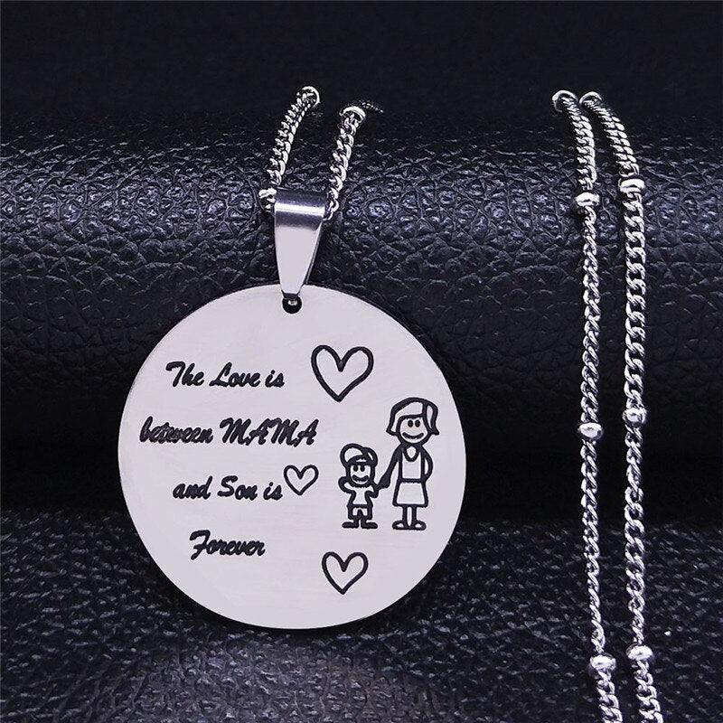 Spanish Mama and Baby Stainless Steel Charm Necklaces Silver Color Pendant Women Jewelry Mother's day gift cadenas mujer N721S01