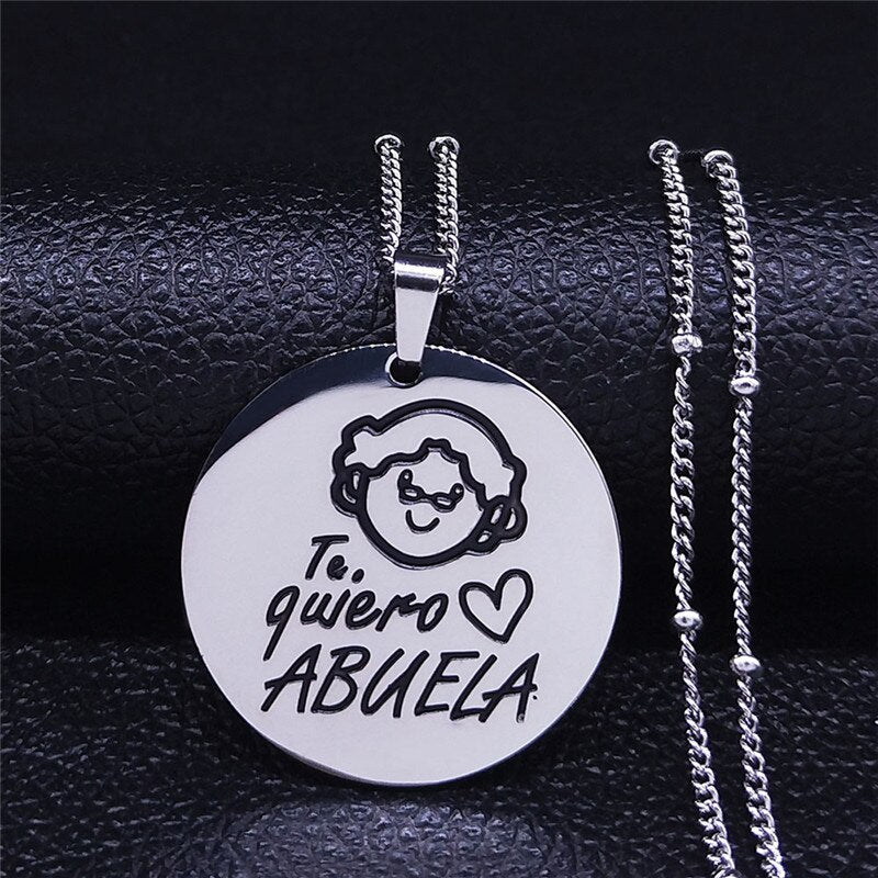 Spanish Mama and Baby Stainless Steel Charm Necklaces Silver Color Pendant Women Jewelry Mother's day gift cadenas mujer N721S01
