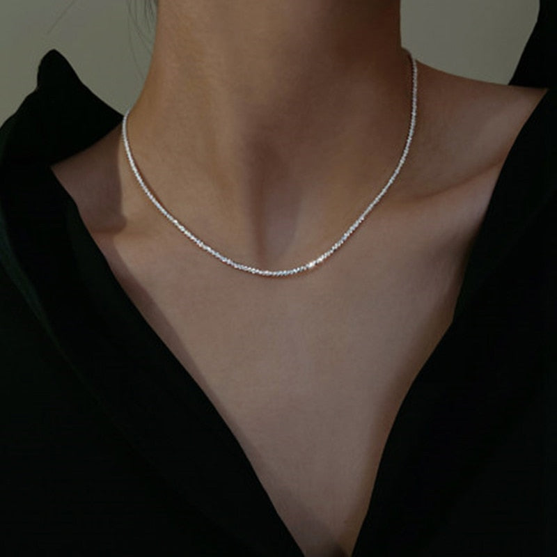 Sparkling Choker Necklace Simple Silver Color Sexy Clavicle Chain Korean Luxurious Jewelry for Women Temperament Necklaces Girls