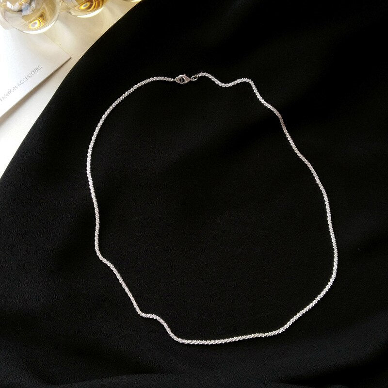 Sparkling Choker Necklace Simple Silver Color Sexy Clavicle Chain Korean Luxurious Jewelry for Women Temperament Necklaces Girls