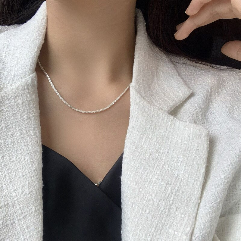 Sparkling Choker Necklace Simple Silver Color Sexy Clavicle Chain Korean Luxurious Jewelry for Women Temperament Necklaces Girls