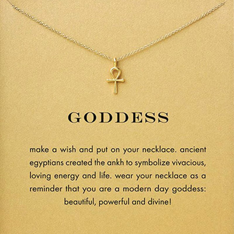 Sparkling Goddess Ankh Cross Necklace Gold Color Pendant Necklace Clavicle Chain Statement Necklace Women Jewelry E021