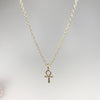 Sparkling Goddess Ankh Cross Necklace Gold Color Pendant Necklace Clavicle Chain Statement Necklace Women Jewelry E021