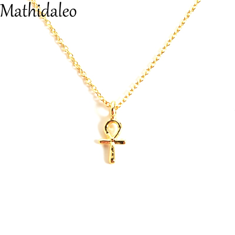 Sparkling Goddess Ankh Cross Necklace Gold Color Pendant Necklace Clavicle Chain Statement Necklace Women Jewelry E021
