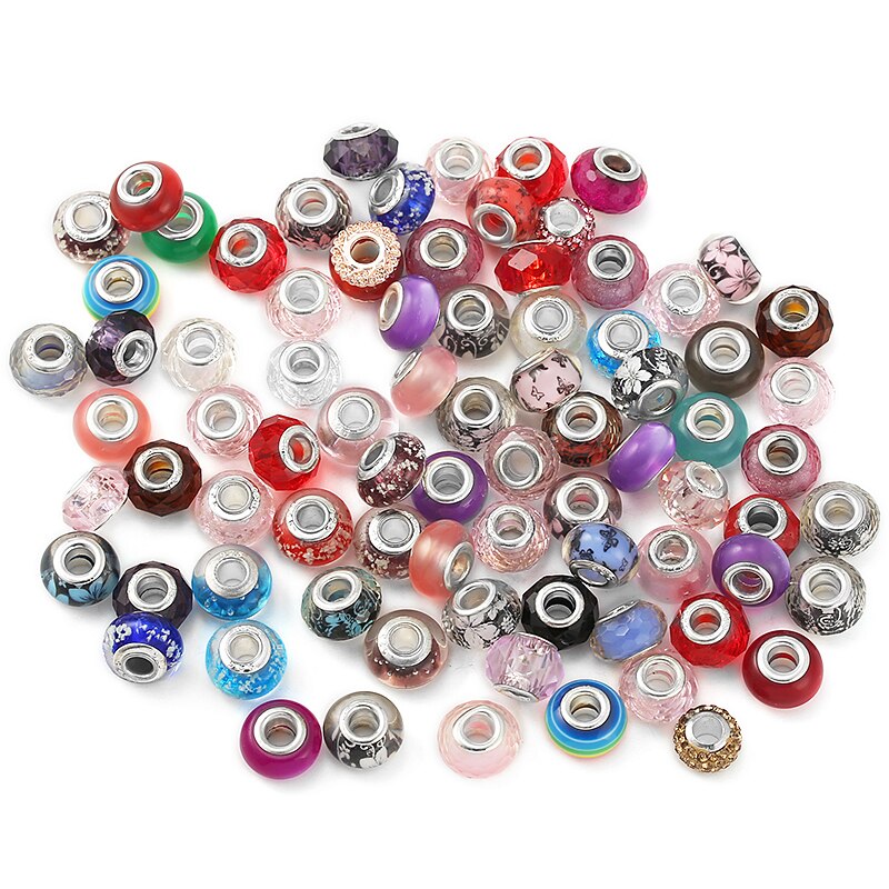 Sparkling Mixed Random Murano Crstal Glass Beads Fit Original Brand Charm Bracelet Bangles For Women Jewelry Making 1000 Style