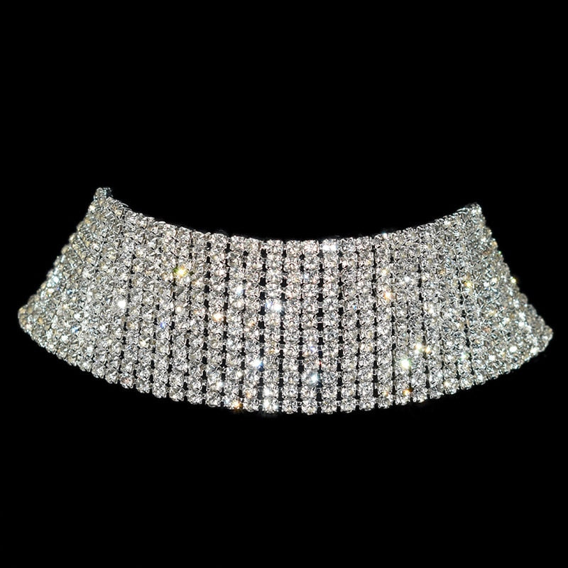 Sparkling Silver Color Crystal Collar Chain Choker Necklace Bridal Women Wedding Party Diamante Rhinestone Choker Jewelry Gifts