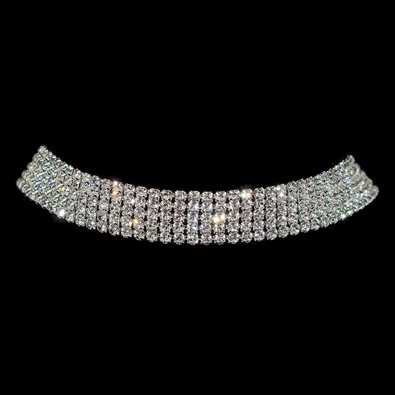 Sparkling Silver Color Crystal Collar Chain Choker Necklace Bridal Women Wedding Party Diamante Rhinestone Choker Jewelry Gifts