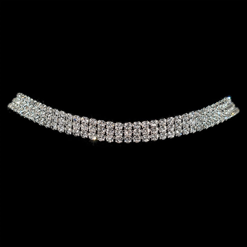 Sparkling Silver Color Crystal Collar Chain Choker Necklace Bridal Women Wedding Party Diamante Rhinestone Choker Jewelry Gifts