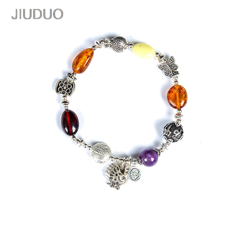 925 silver bracelet inlaid pure natural beeswax flower Perot blood Perkin gold Natural amber beeswax multi-treasure hand