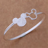 Special offer 925 Stamped Silver color fine Frosted Mickey bangle Bracelets for Women Party wedding Gifts Jewelry