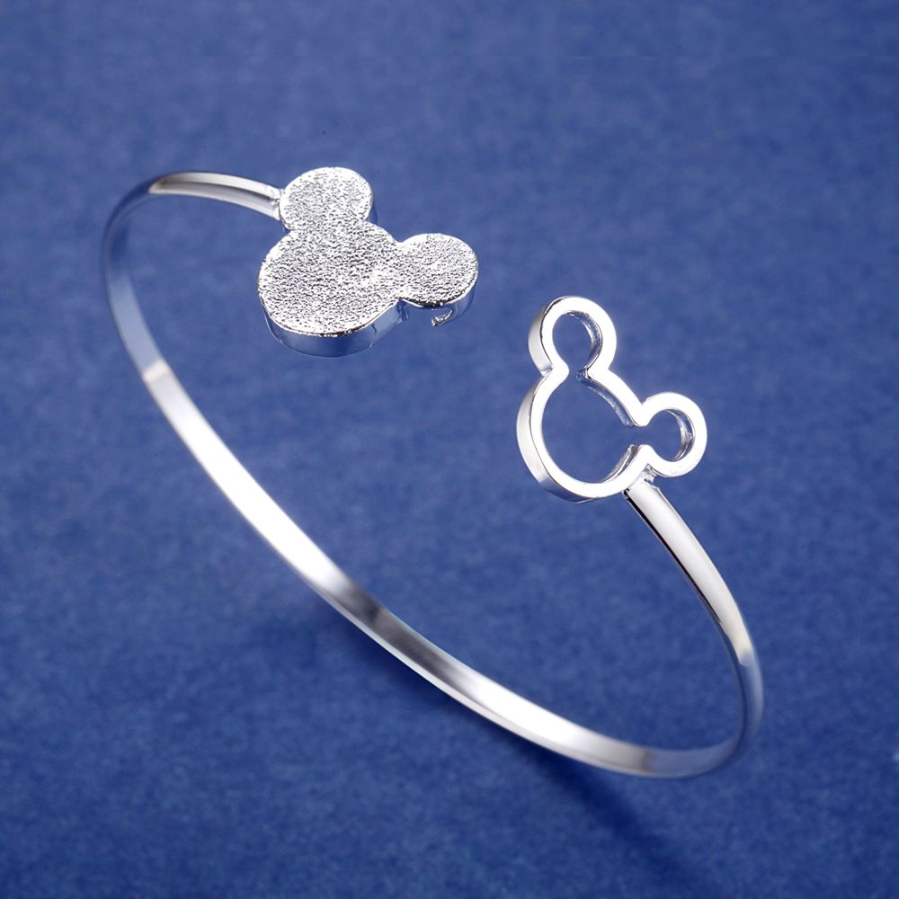Special offer 925 Stamped Silver color fine Frosted Mickey bangle Bracelets for Women Party wedding Gifts Jewelry