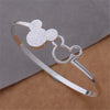 Special offer 925 Stamped Silver color fine Frosted Mickey bangle Bracelets for Women Party wedding Gifts Jewelry
