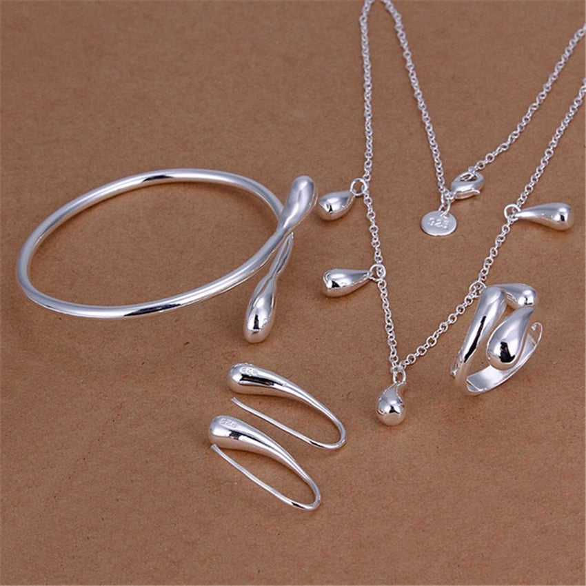 Special offer 925 sterling Silver classic Water drop bangles Bracelet necklace earrings rings Jewelry set for women Gift