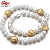 offer Baroque 7-8/10-11MM White/Golden Color Pearl Necklace for Women's De moda Collar Fine Pearl Jewelry