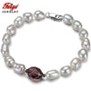 offer Baroque 7-8MM White natural Pearl Strand Bracelet for Women's Wine red Crystal Bracelets Pearls Jewelry