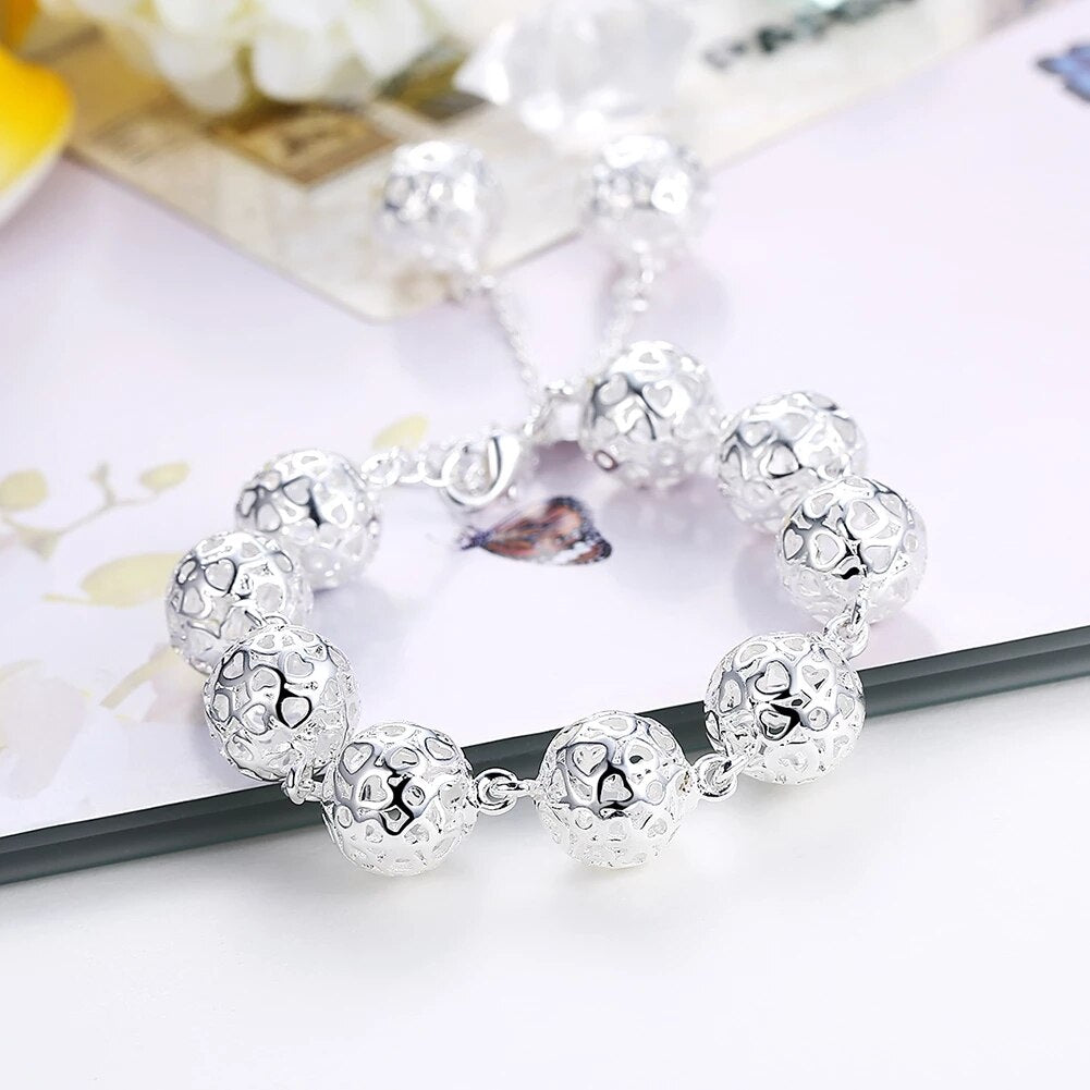 Special offer Pretty Hollow heart ball 925 sterling silver Bracelet for woman brands Wedding party Jewelry Gifts