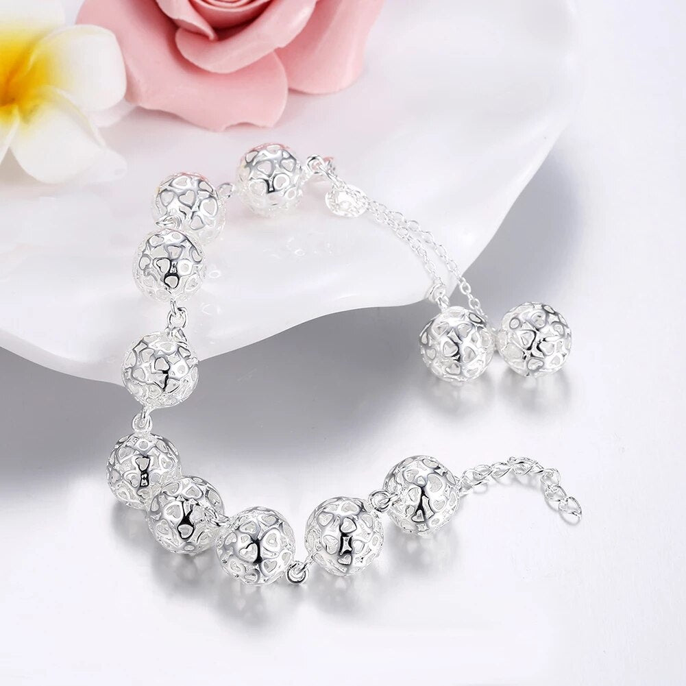 Special offer Pretty Hollow heart ball 925 sterling silver Bracelet for woman brands Wedding party Jewelry Gifts