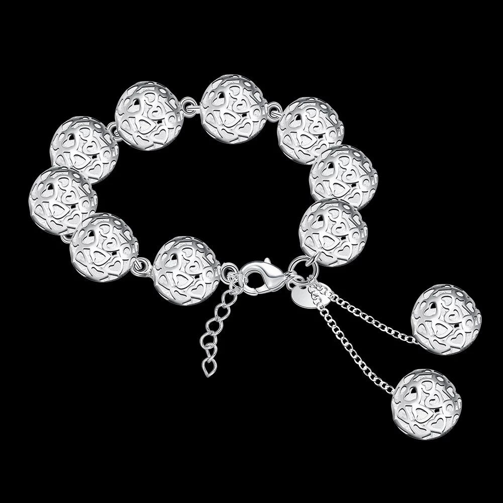 Special offer Pretty Hollow heart ball 925 sterling silver Bracelet for woman brands Wedding party Jewelry Gifts