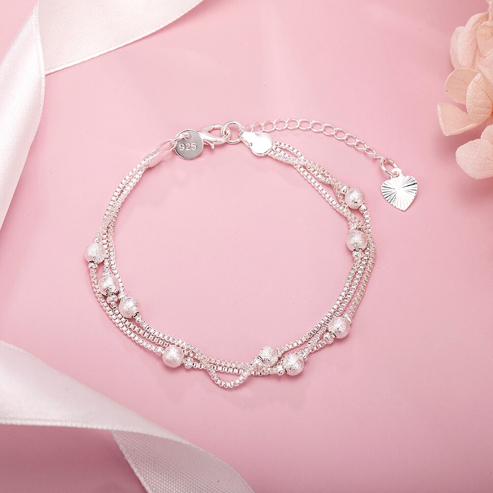 Special offer Pretty Lucky beads box Chain 925 sterling Silver Bracelet for Women wedding accessories party Jewelry Gift