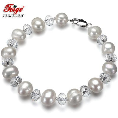 offer Some Flaws Potato shape 8-9MM Natural pearl White crystal bracelet girls pearl bracelet women bracelets