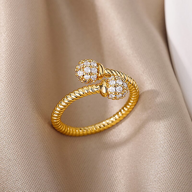 Spherical Zircon Rings for Women Stainless Steel Gold Color Finger Ring Femme 2023 Trend Wedding Aesthetic Jewelry anillos mujer