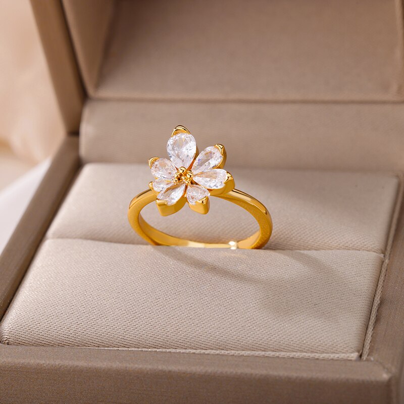 Spherical Zircon Rings for Women Stainless Steel Gold Color Finger Ring Femme 2023 Trend Wedding Aesthetic Jewelry anillos mujer