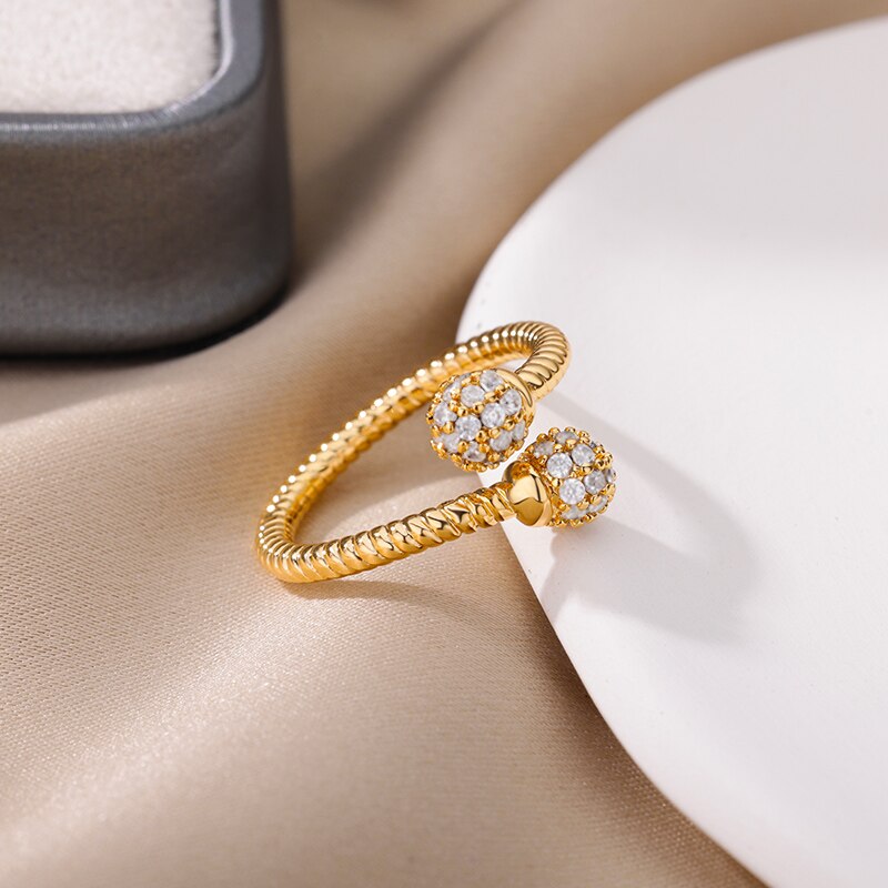 Spherical Zircon Rings for Women Stainless Steel Gold Color Finger Ring Femme 2023 Trend Wedding Aesthetic Jewelry anillos mujer