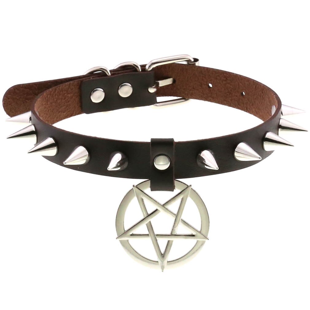 Spike Punk Choker Collar For Girl Goth Pentagram Necklace Emo Neck Strap Cosplay Chocker Gothic Accessories