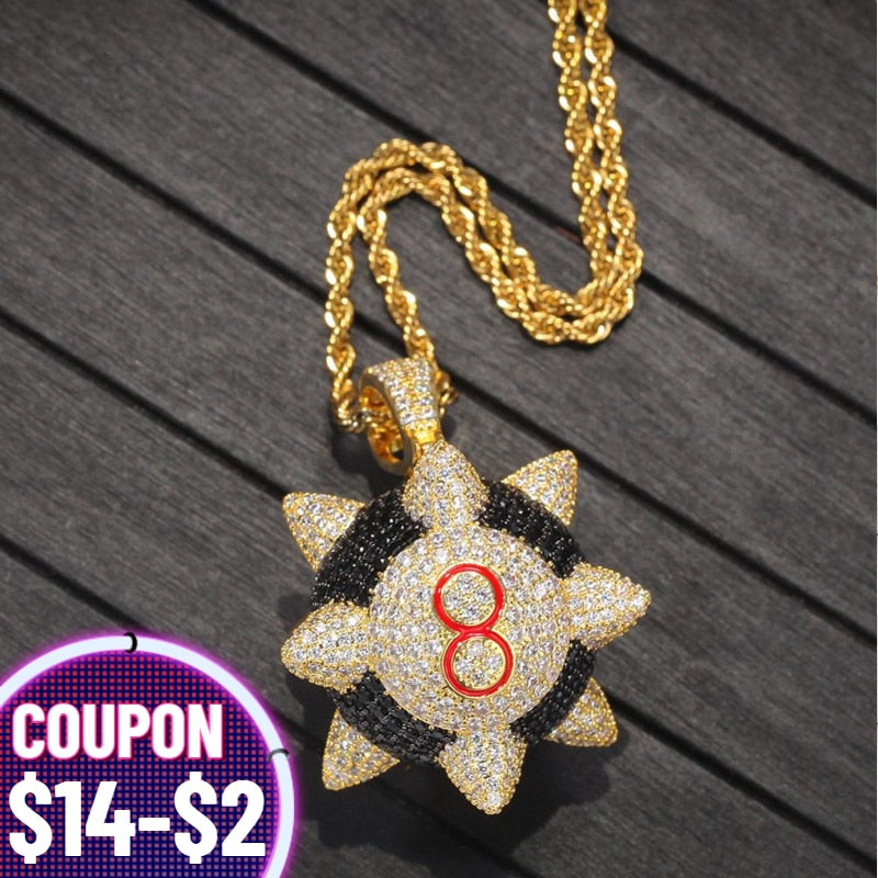 Spiked 8-Ball Pendant Trippie Redd Inspired Spike 8-ball Billiards Pendant Necklace With Tennis Chain Hip Hop Jewelry Men