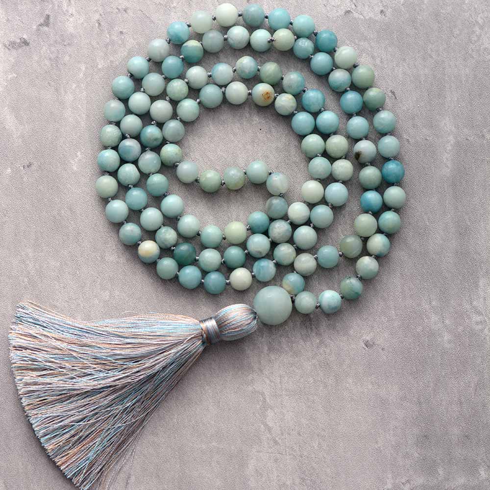 Spiritual Jewelry Necklace 8MM Amazonite Tassel Long Necklace Women Lariat Yoga Neckless   Jewelry