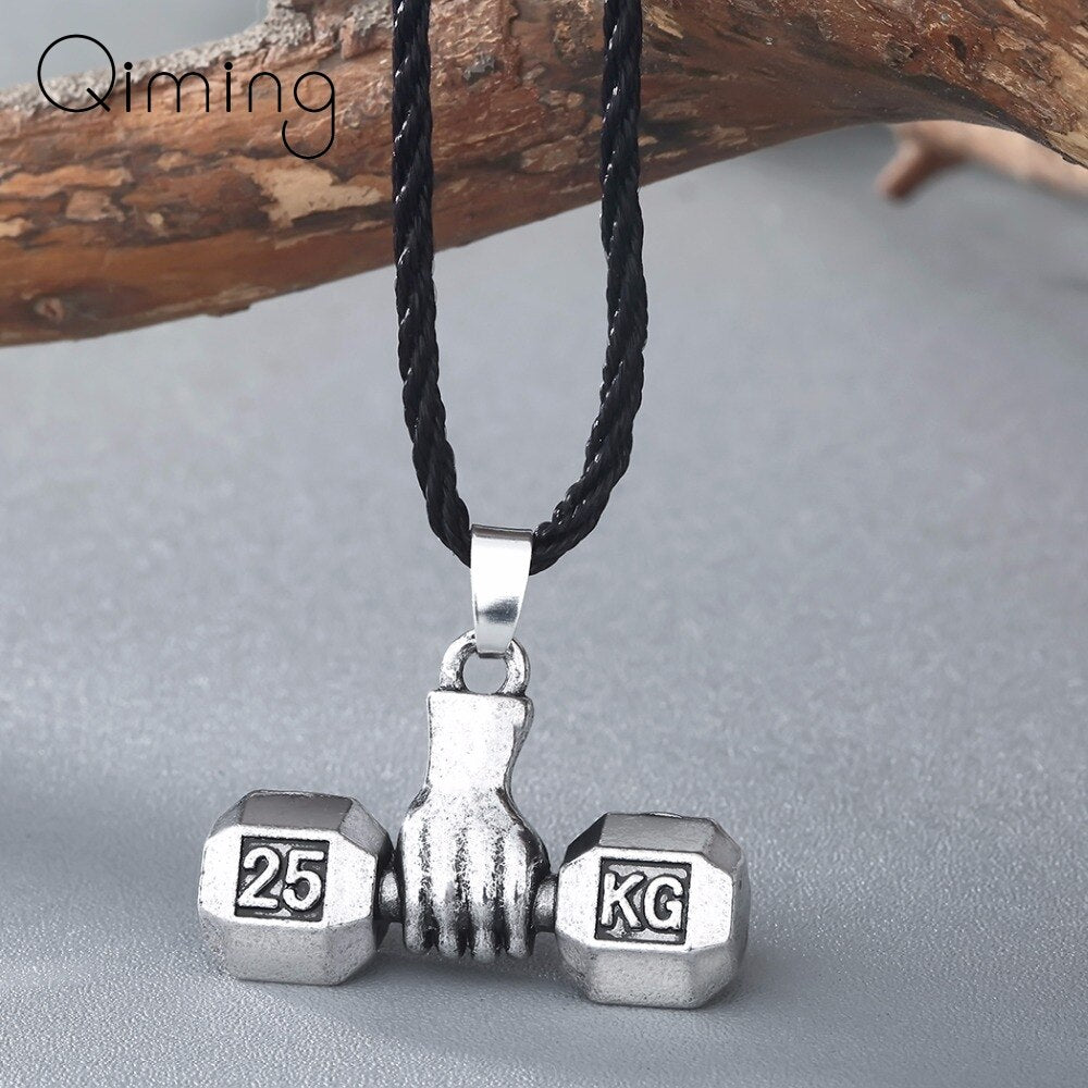 Sport Fitness Necklace Weight Lifting Luck Dumbbell Pendant Necklace For Men Jewelry Weightlifting Charm Vintage Necklace Women