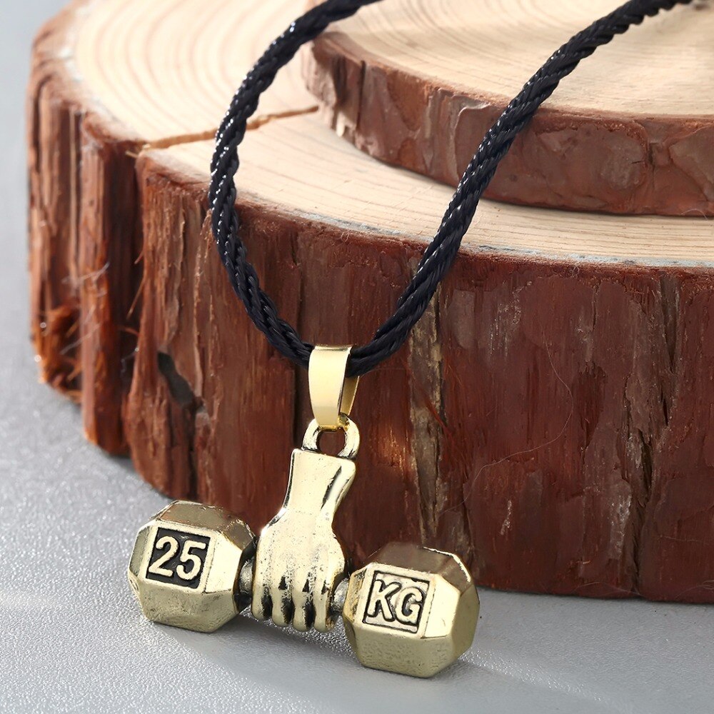 Sport Fitness Necklace Weight Lifting Luck Dumbbell Pendant Necklace For Men Jewelry Weightlifting Charm Vintage Necklace Women